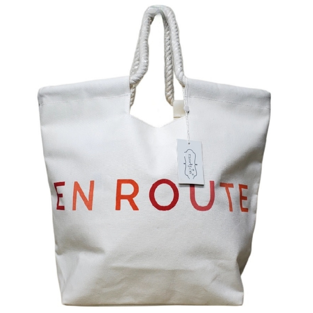 Mud Pie Spacious White Beach Tote Bag wDouble Rope Handles